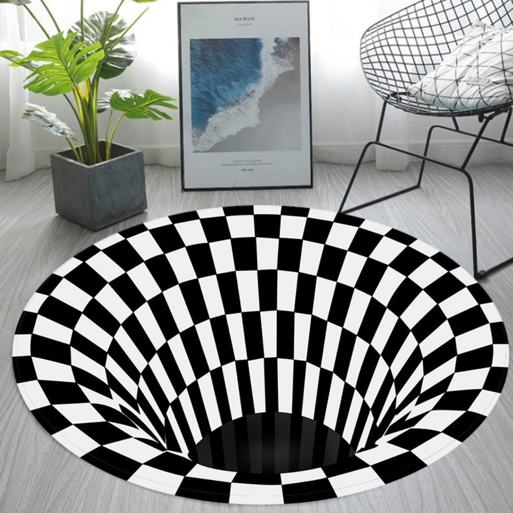 Round 3D Visual Trap Pattern Carpet Computer Chair Cushion Round Door Mat Chair
